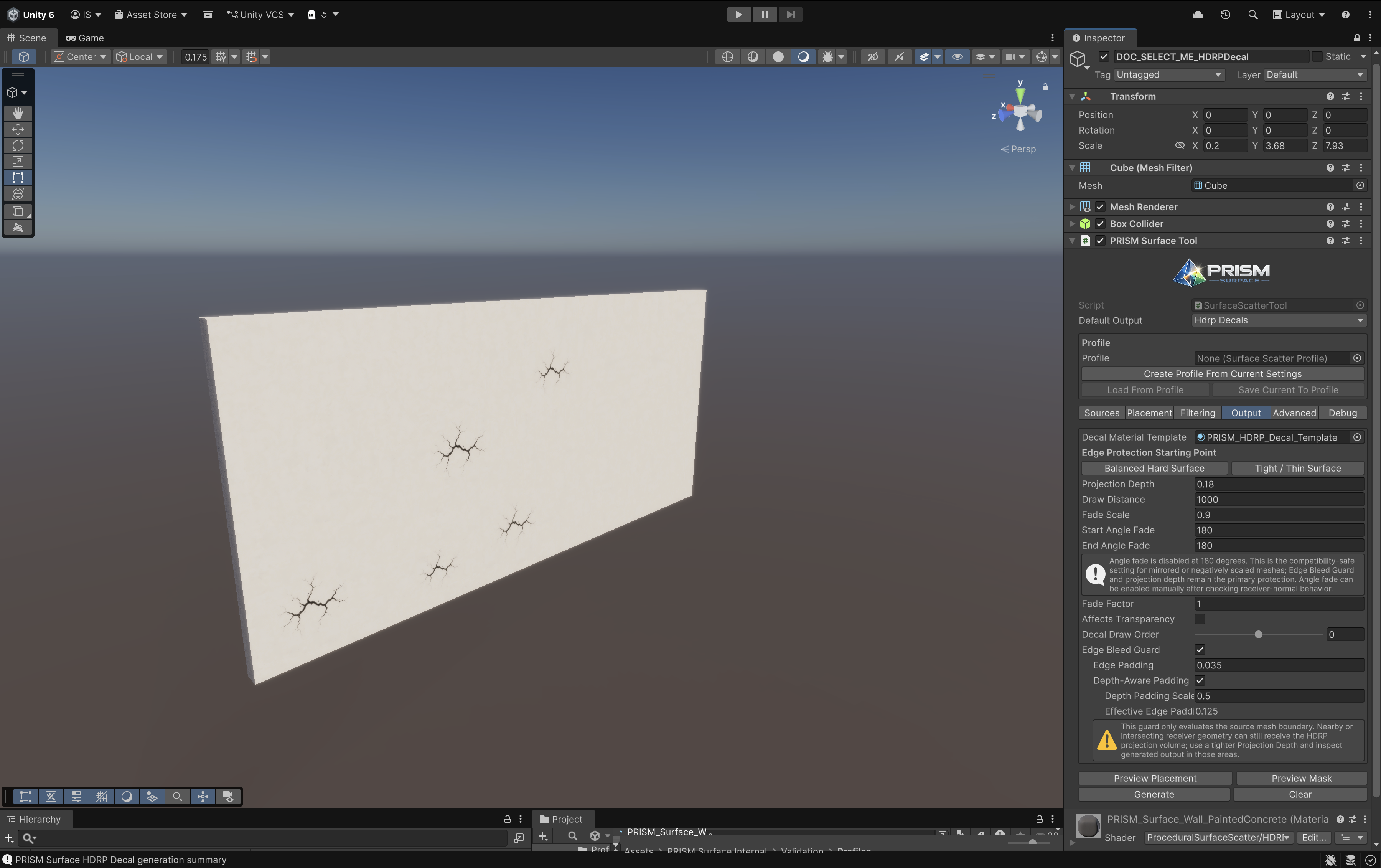HDRP Decal output with edge-protection settings