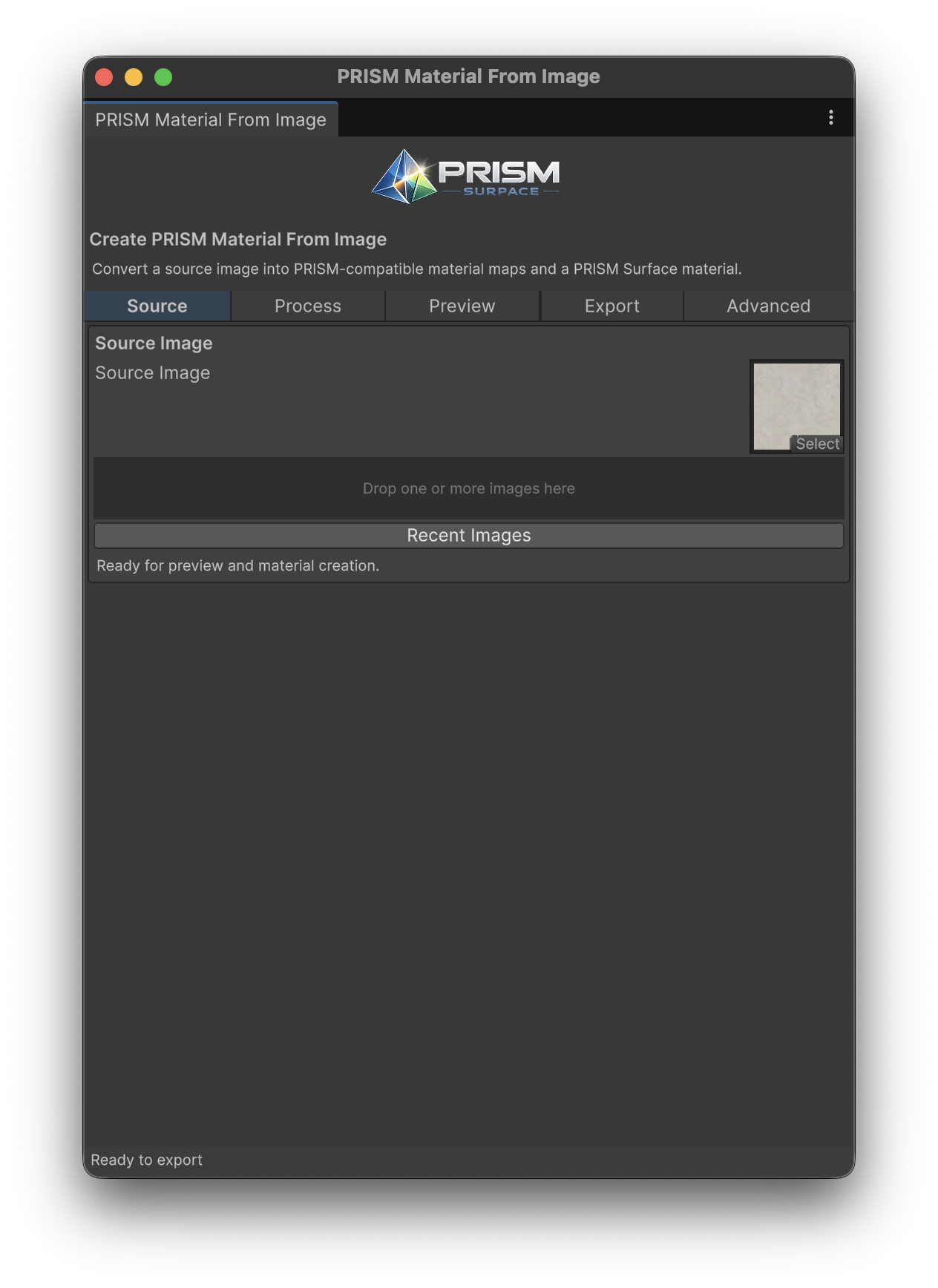PRISM Material From Image Source workflow