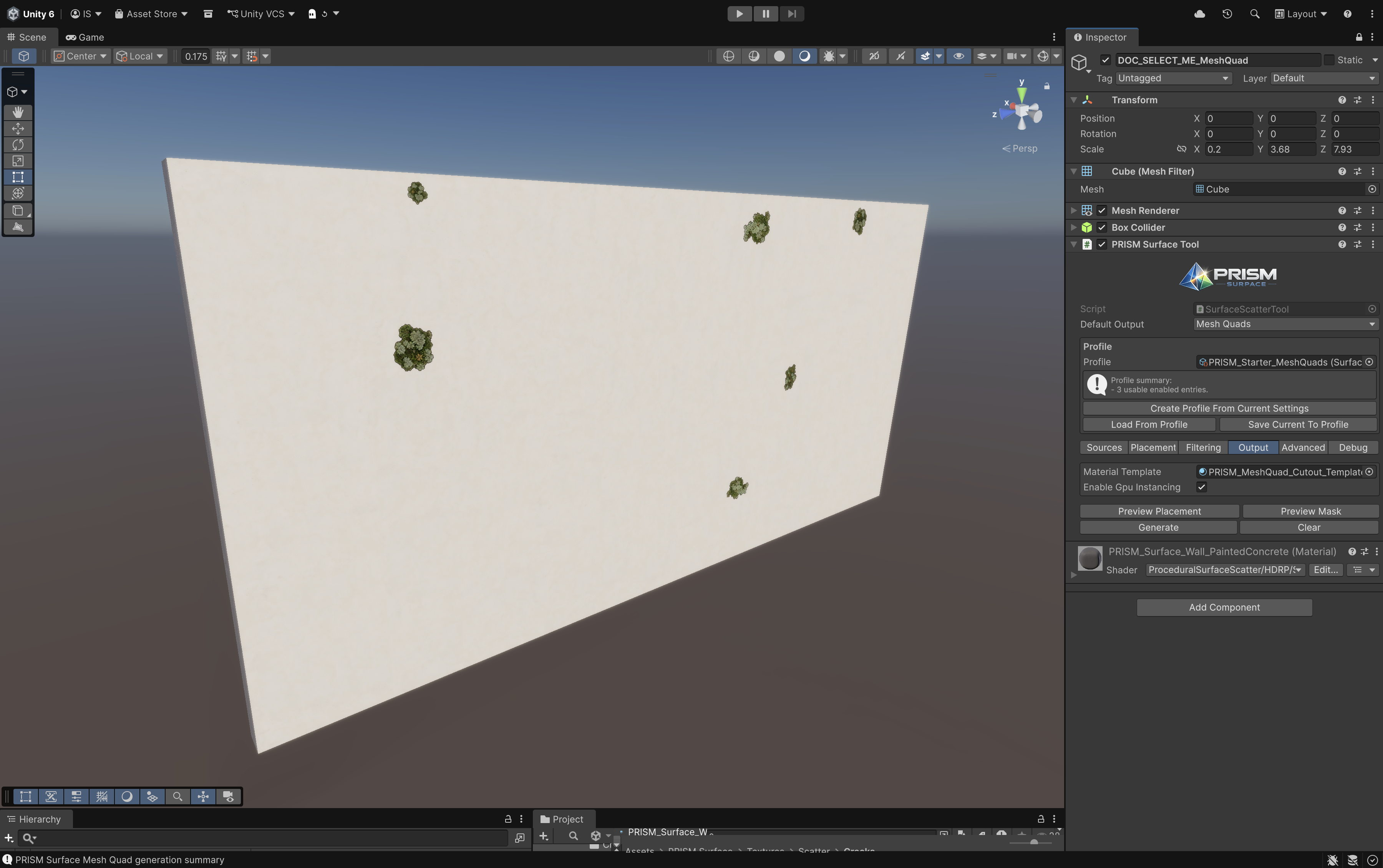 Mesh Quad output with generated card detail and template settings