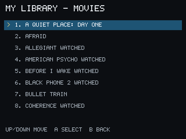 PocketCinema My Library movie list.